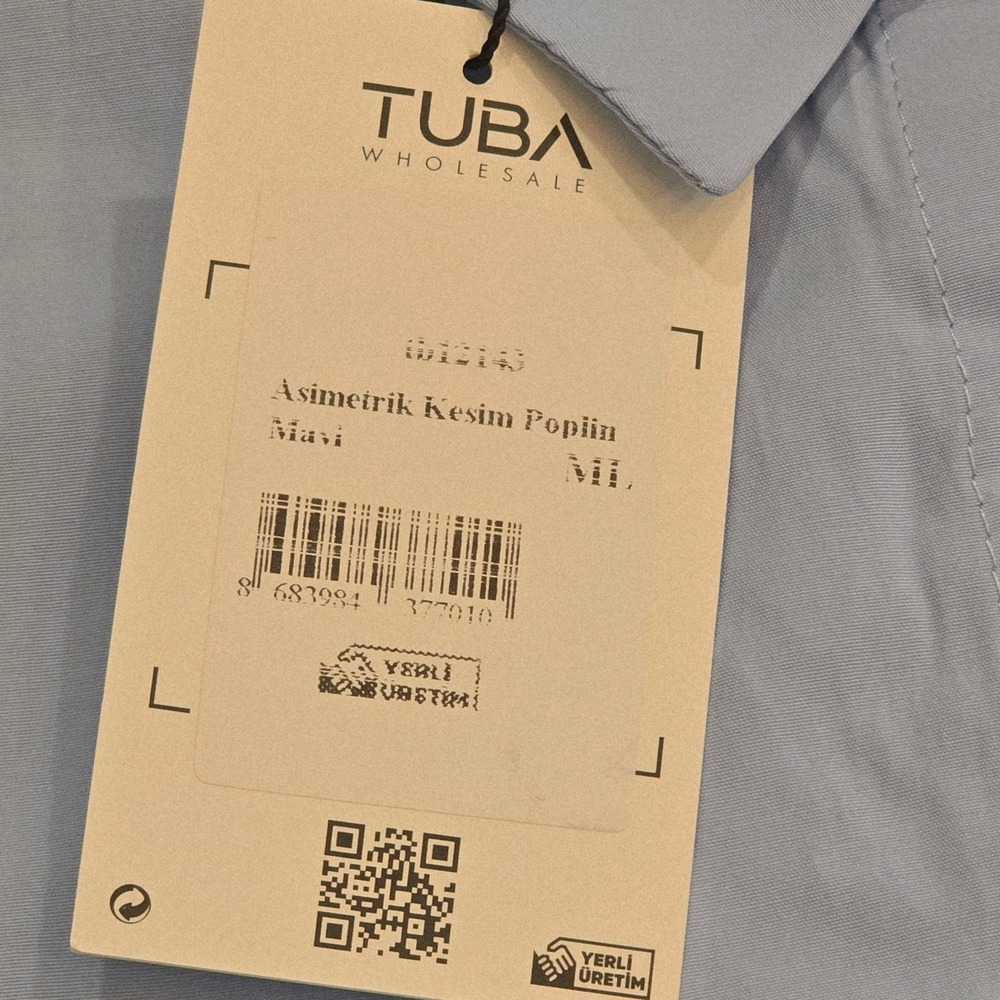 Tuba Butik Light Blue Asymmetric Cotton Poplin Button Down Tunic Shirt M/L NEW - Picture 5 of 9